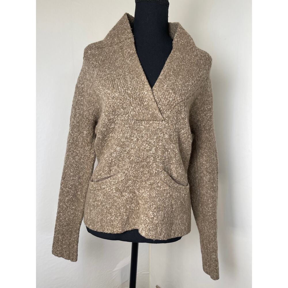 Moda International Women's Wool Blend Tick Knit Preppy Pocket Sweater Brown L